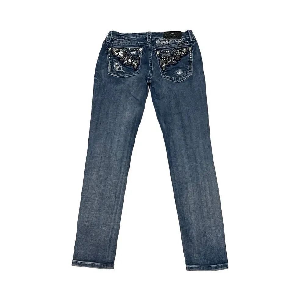Miss Me Women's Distressed Embellished Rhinestone Signature Skinny Jeans Size 28